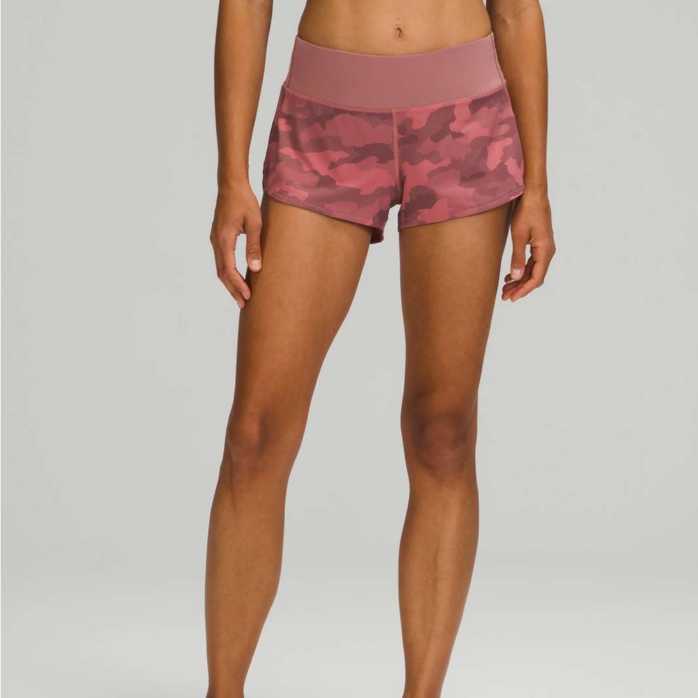 NWOT Lululemon Speed Up Low-Rise Short 2.5" Camo Brier Rose Multi/Spiced Chai 14